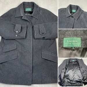 Vtg Ralph Lauren 100% Wool Overcoat Size‎ 6 USA Made Satin Lined Gray Mid Length
